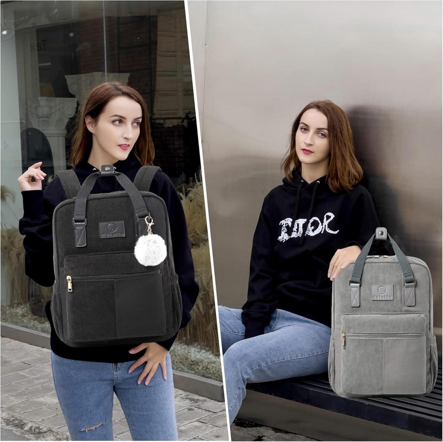 Cord Rucksack Damen Herren Daypack Schwarz Anti-Theft Citytasche