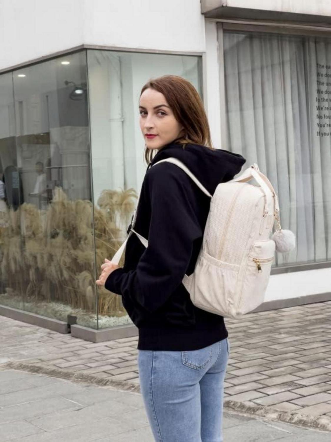 Makukke Cord Rucksack Damen Herren Anti-Theft Daypack Schwarz