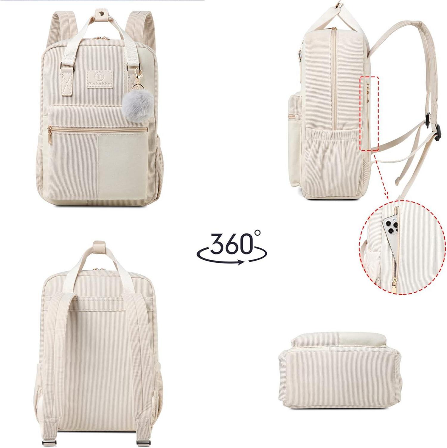 Makukke Cord Rucksack Damen Herren Anti-Theft Daypack Beige