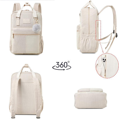 Makukke Cord Rucksack Damen Herren Anti-Theft Daypack Beige