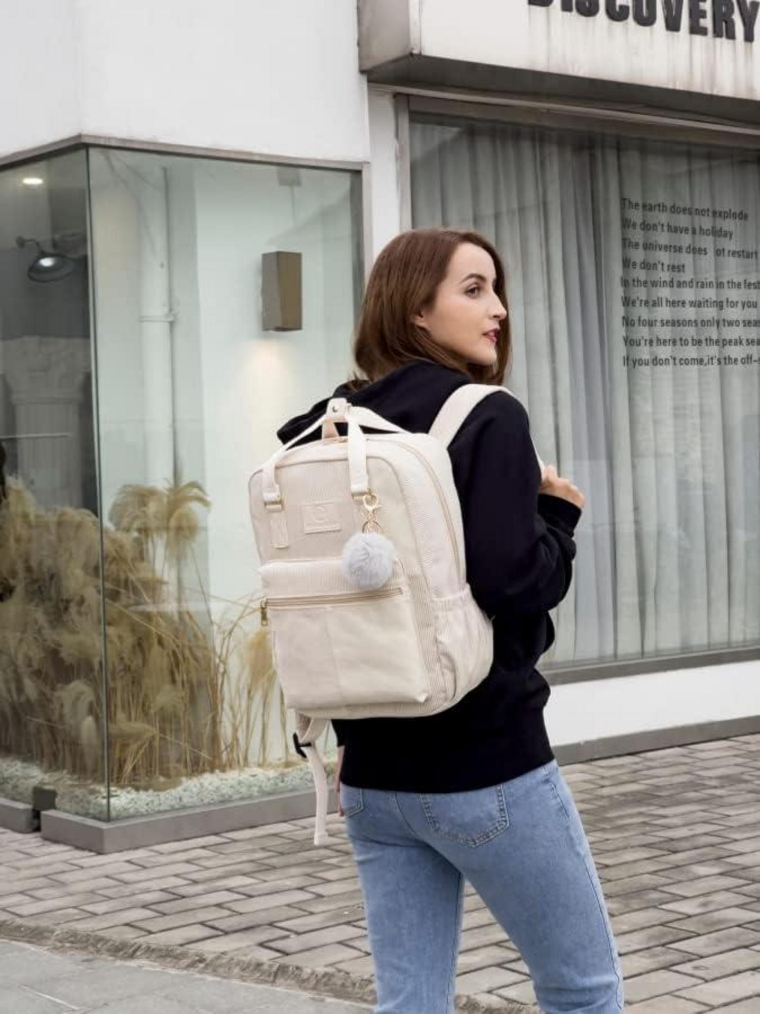 Makukke Cord Rucksack Anti-Theft Daypack Lässige Citytasche Beige