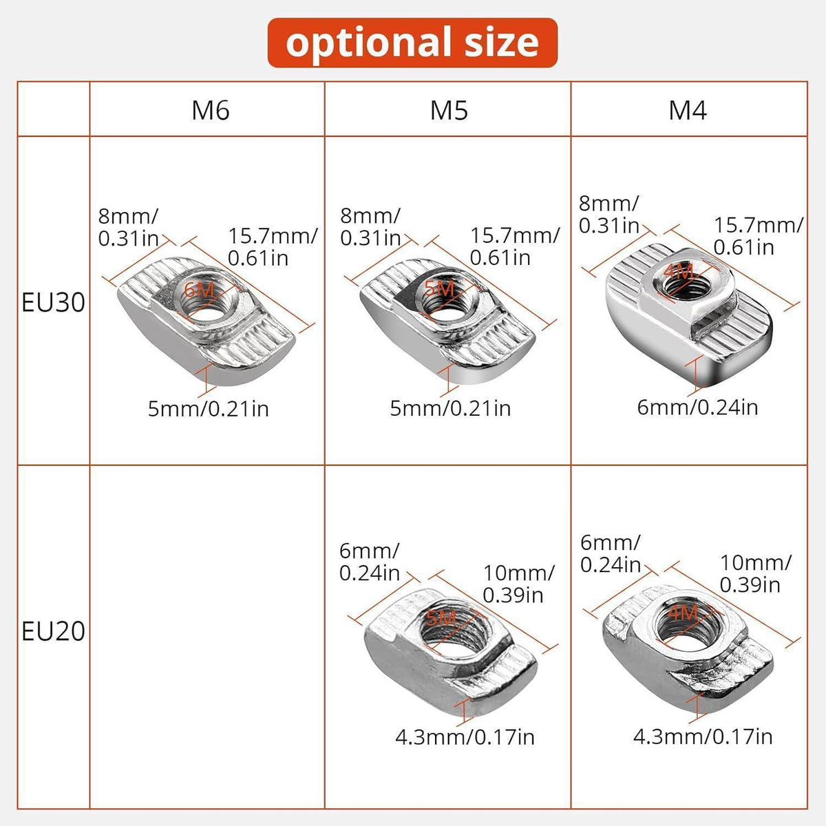 Nutensteine M6 für 30er Aluminiumprofile, 100 Stück