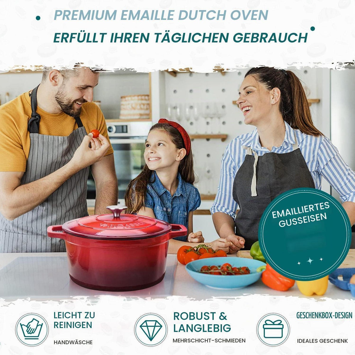 Gusseiserner Brottopf Rot, 5L - Emaillierte Backform