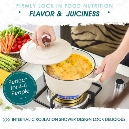 Gusseiserner Bräter mit Deckel, 5L, Creme Weiß