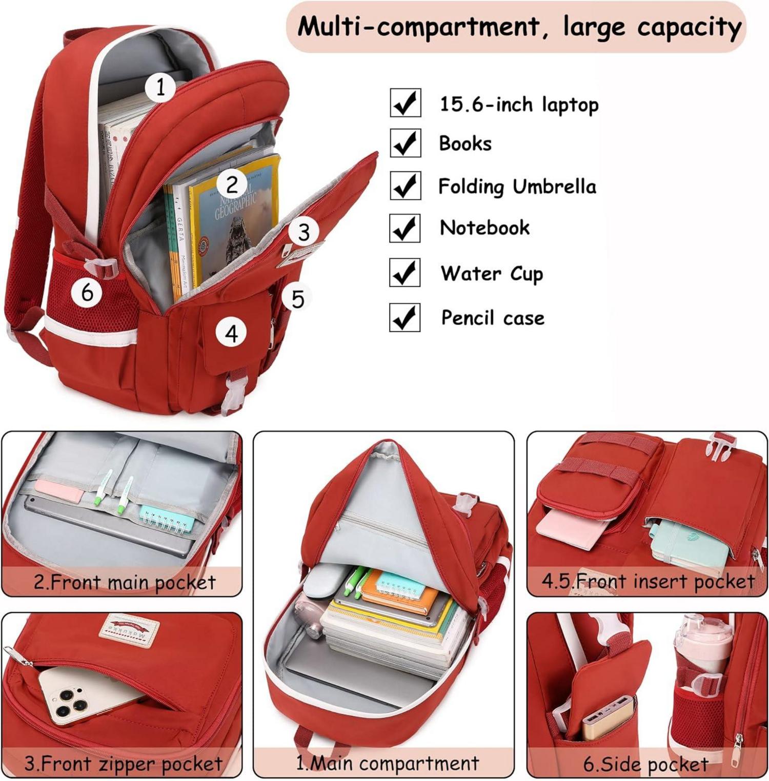 Makukke Rucksack Damen Cute Anime Schulrucksack Mädchen Teenager 2-rot