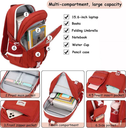 Makukke Rucksack Damen Cute Anime Schulrucksack Mädchen Teenager 2-rot