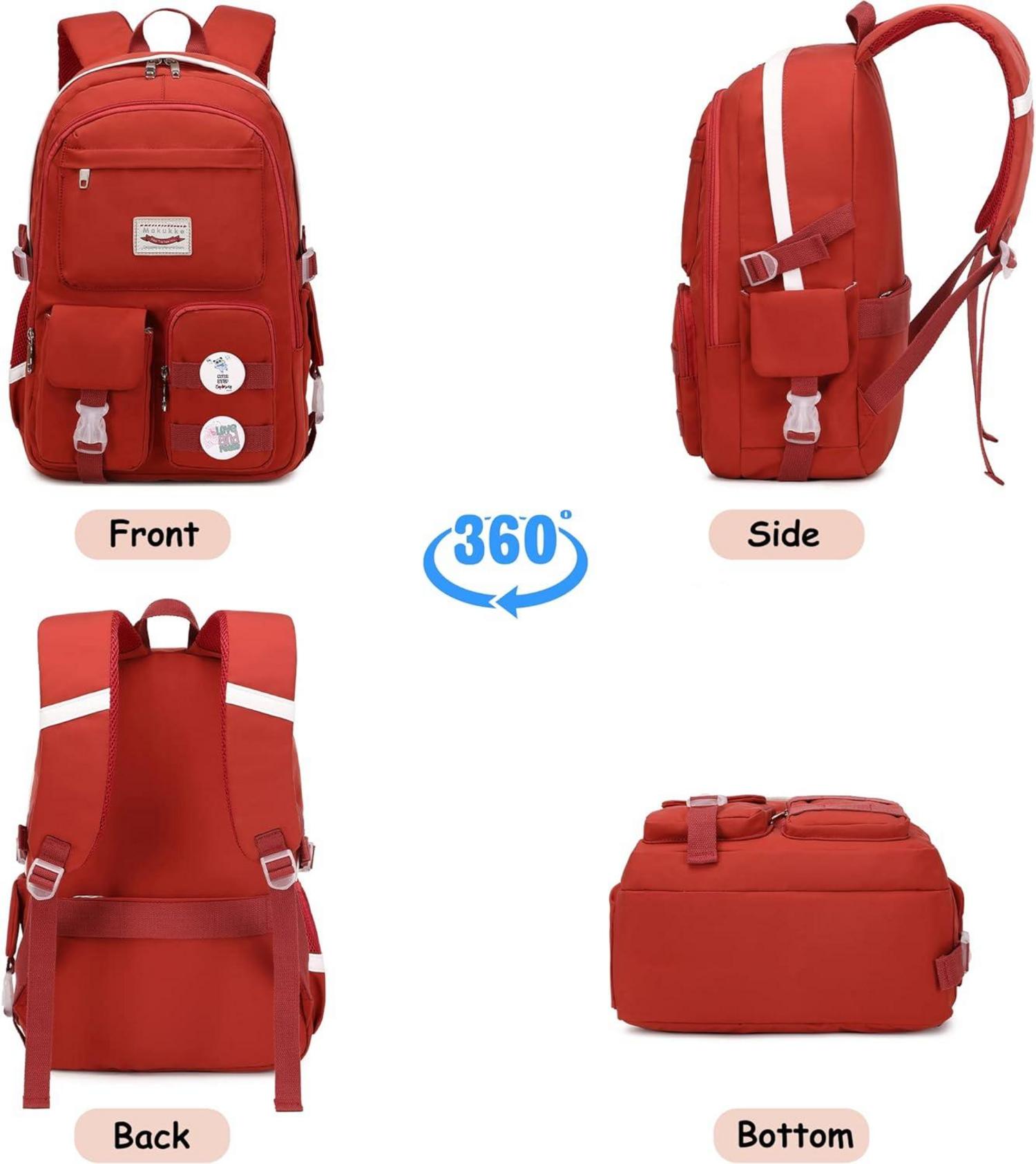 Makukke Damen Schulrucksack Mädchen Teenager Rucksack Cute Anime Bookbag Rot