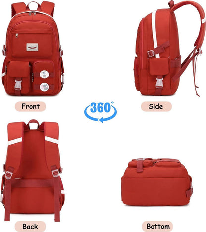 Makukke Damen Schulrucksack Mädchen Teenager Rucksack Cute Anime Bookbag Rot