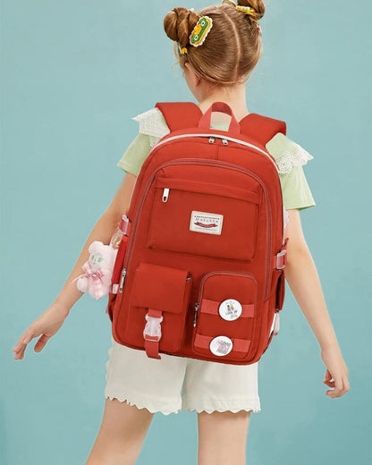 Makukke Damen Schulrucksack Mädchen Teenager Rucksack Cute Anime Bookbag Rot