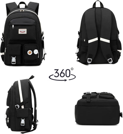 Schulrucksack Damen Mädchen Teenager Cute Anime Bookbag Anti-Theft 2-schwarz