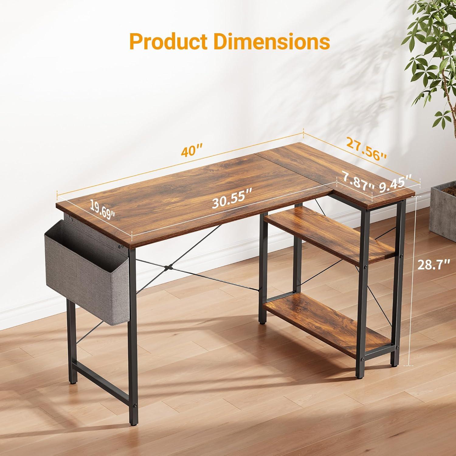 L-förmiger Schreibtisch mit Regalen Ablagefächern Braun 100cm