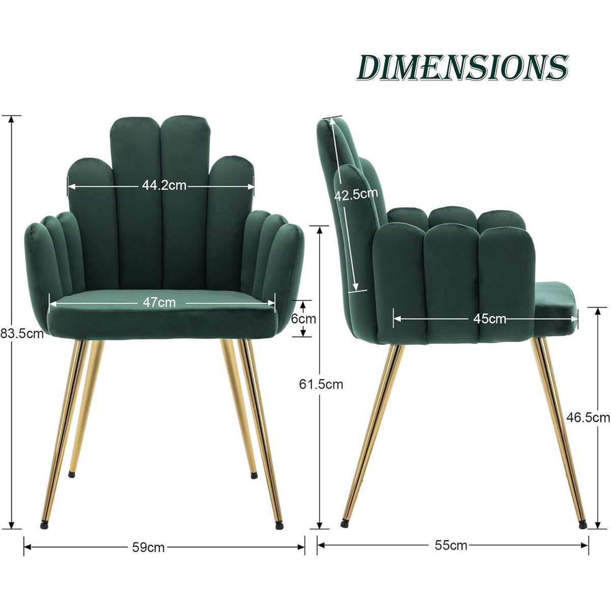 Samt Esszimmerstühle 2er Set mit Metallbeinen (Grün)
