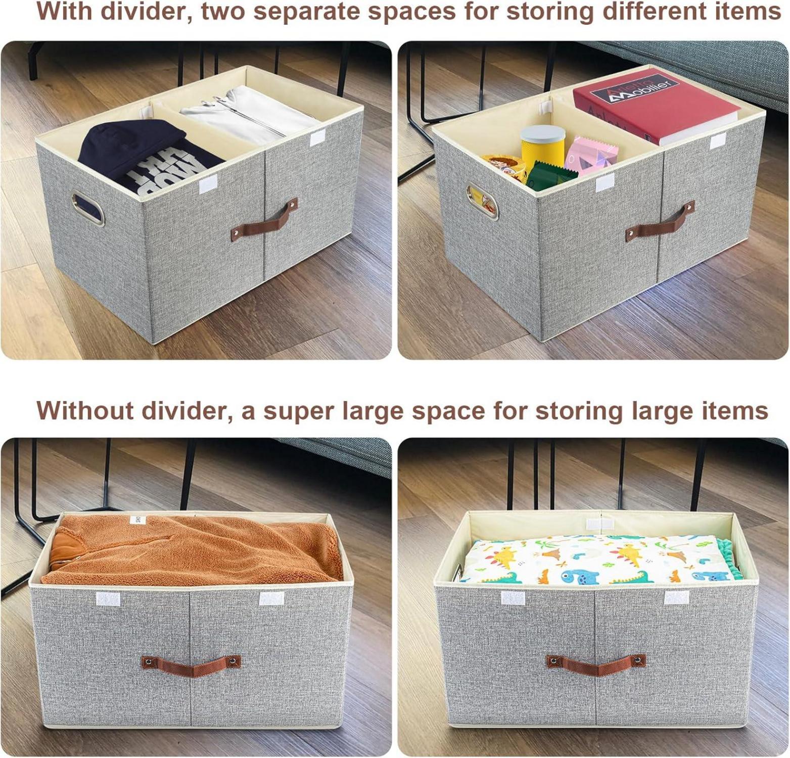 Aufbewahrungsbox mit Deckel und Fächern, Faltbar, Waschbar, Grau