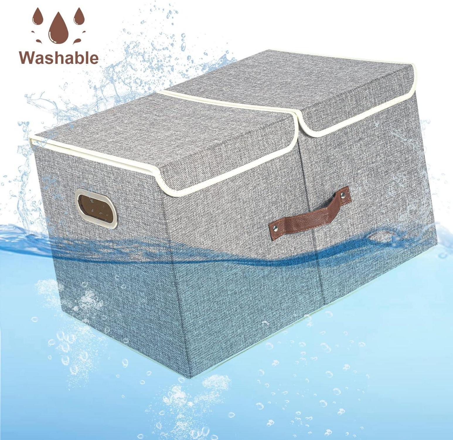 Extra große faltbare Aufbewahrungsbox mit Deckel und Fächern - Grau 55x33x30 cm