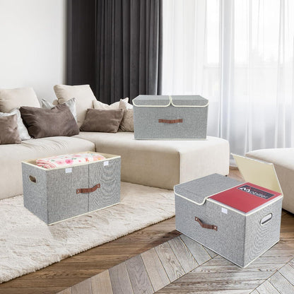 Extra große faltbare Aufbewahrungsbox mit Deckel und Fächern - Grau 55x33x30 cm