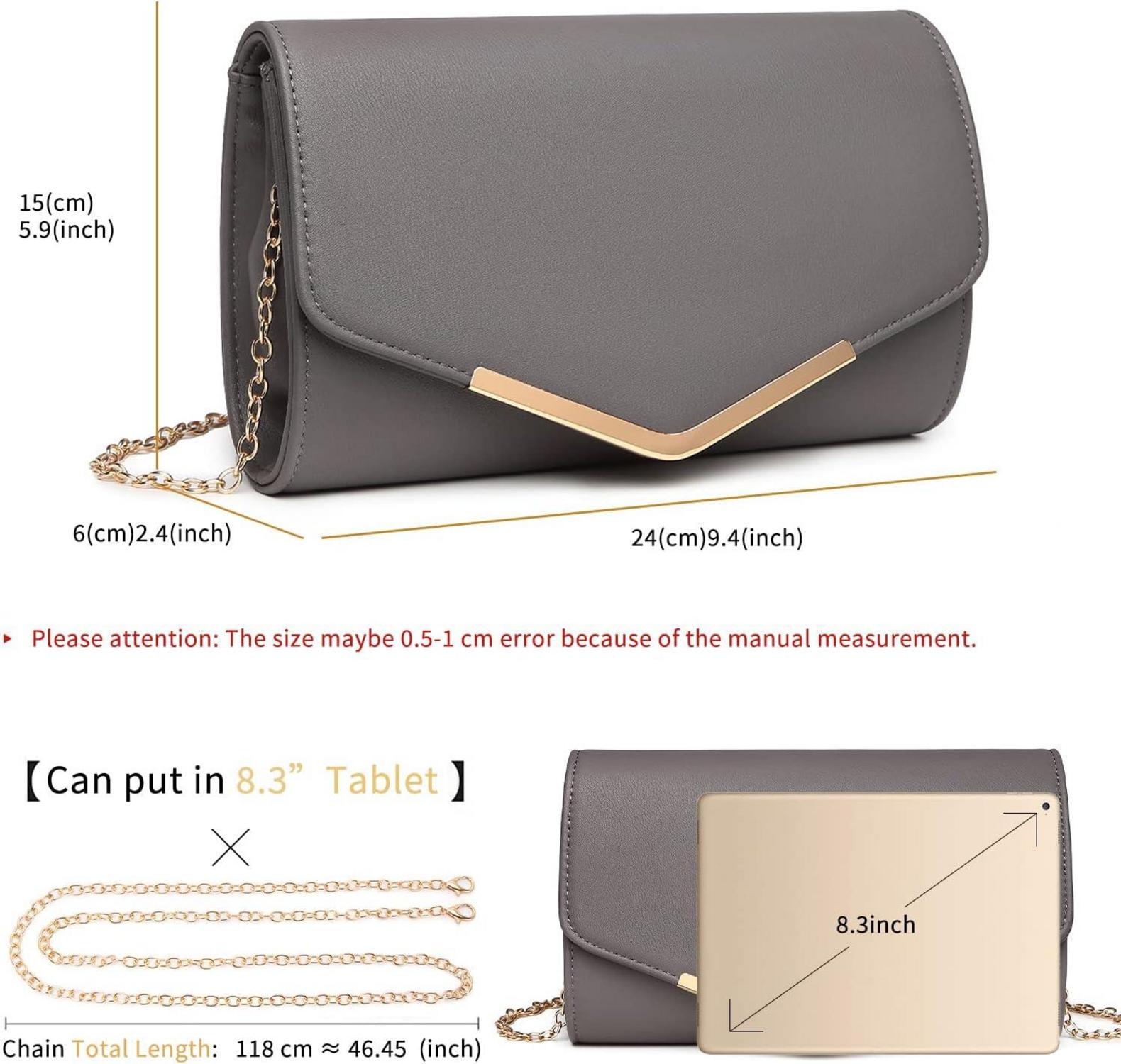 Elegante Damen Abendtasche Kettentasche Clutch Bag Grau-leder