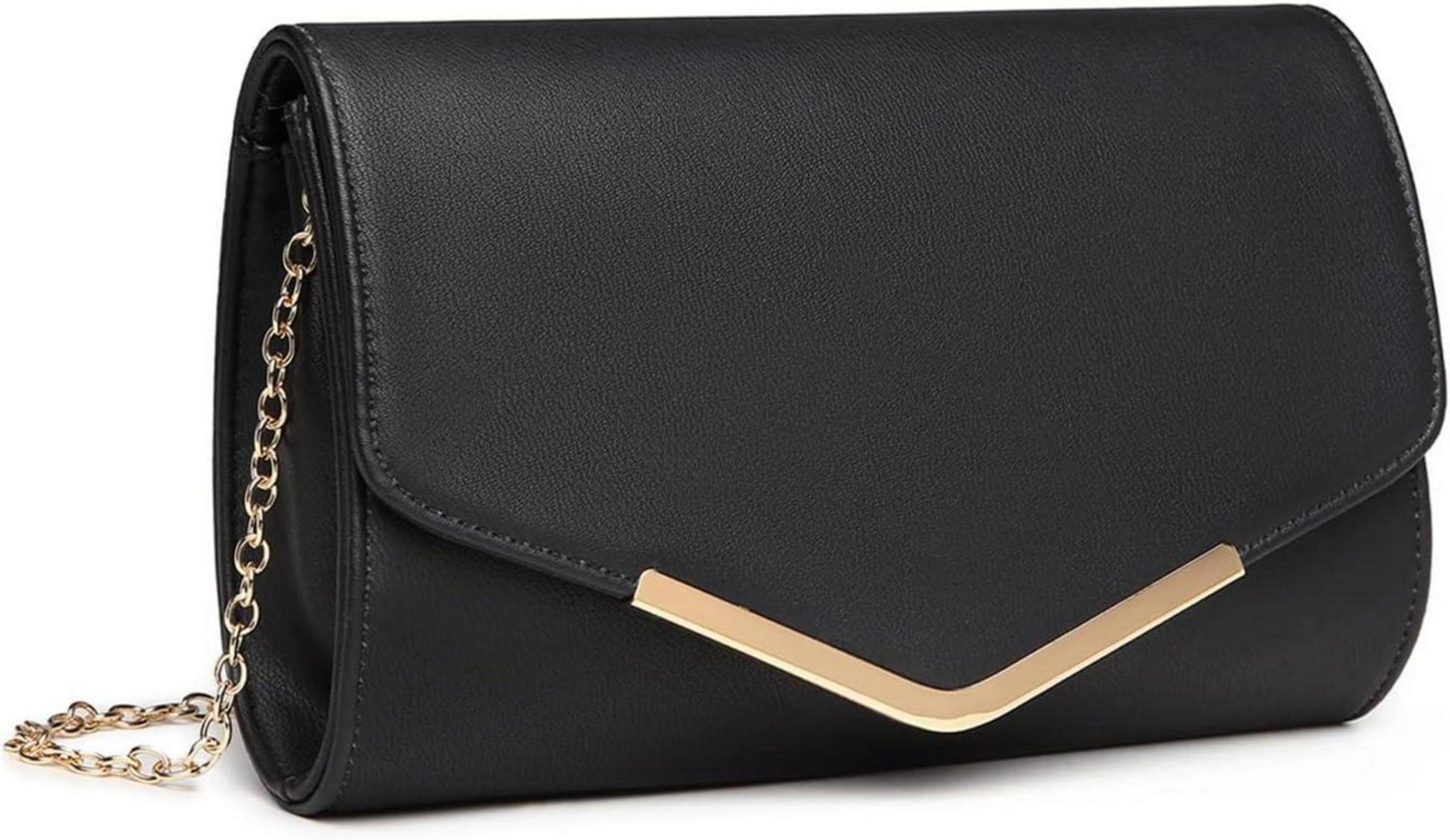 Elegante Damen Clutch Kettentasche Abendtasche Schwarz-leder