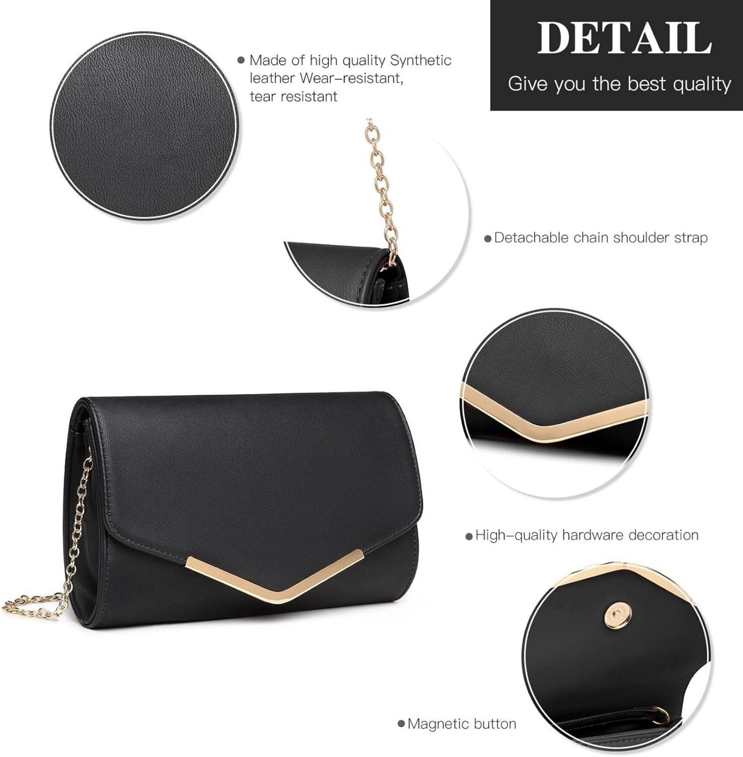 Miss Lulu Elegante Clutch Damen Handtasche Hochzeit Schwarz-leder