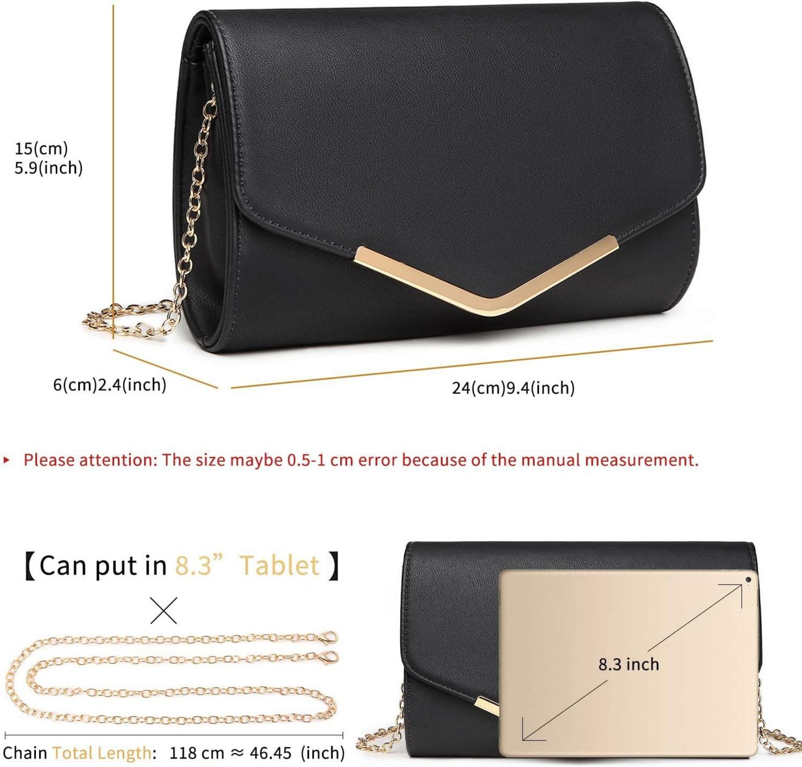Damen Clutch Abendtasche Elegante Umhängetasche Schwarz-leder