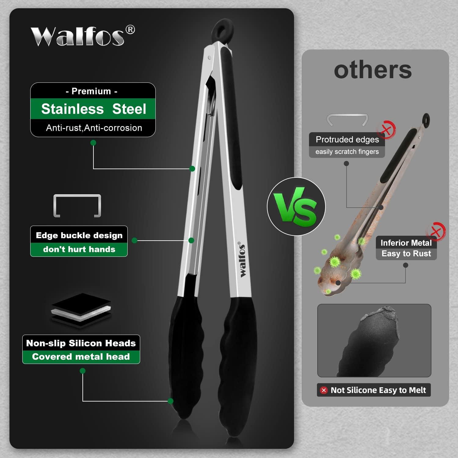 Walfos Küchenzange Hitzebeständige 3er-Set Silikonspitzen 18cm 23cm 30,5cm