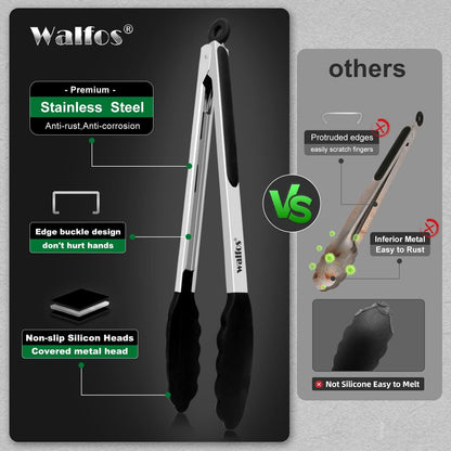 Walfos Küchenzange Hitzebeständige 3er-Set Silikonspitzen 18cm 23cm 30,5cm