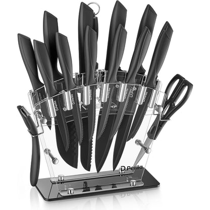 Messerblock mit Messer 16 TLG Messer Set Schwarz Antihaft