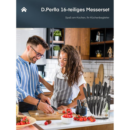 Messerblock mit Messer 16 TLG Messer Set Schwarz Antihaft