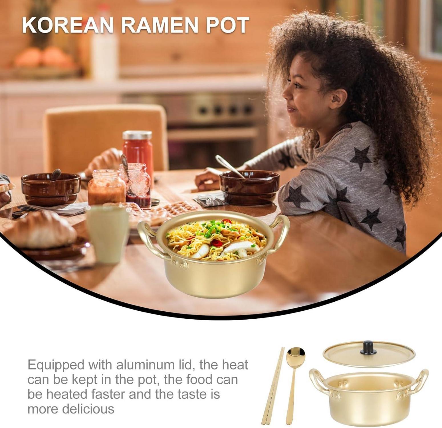 Koreanischer Ramen Nudeltopf mit Stäbchen und Löffel - Aluminium Hot Pot