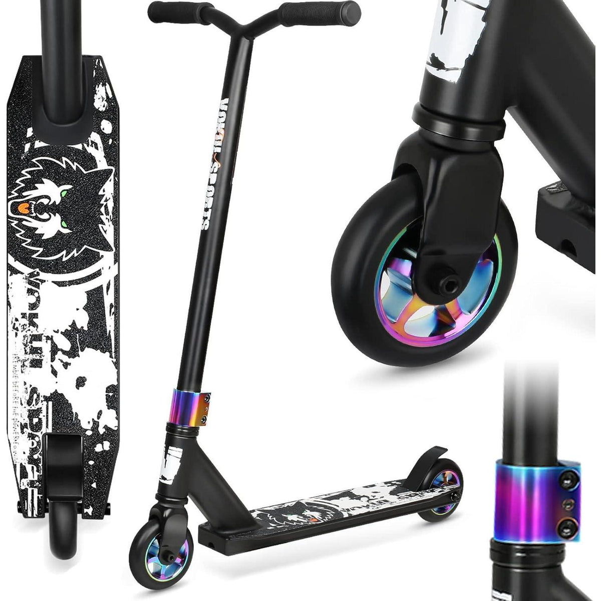 Stunt Scooter Profi für Kinder & Jugendliche, 360° Lenkung, Schwarz