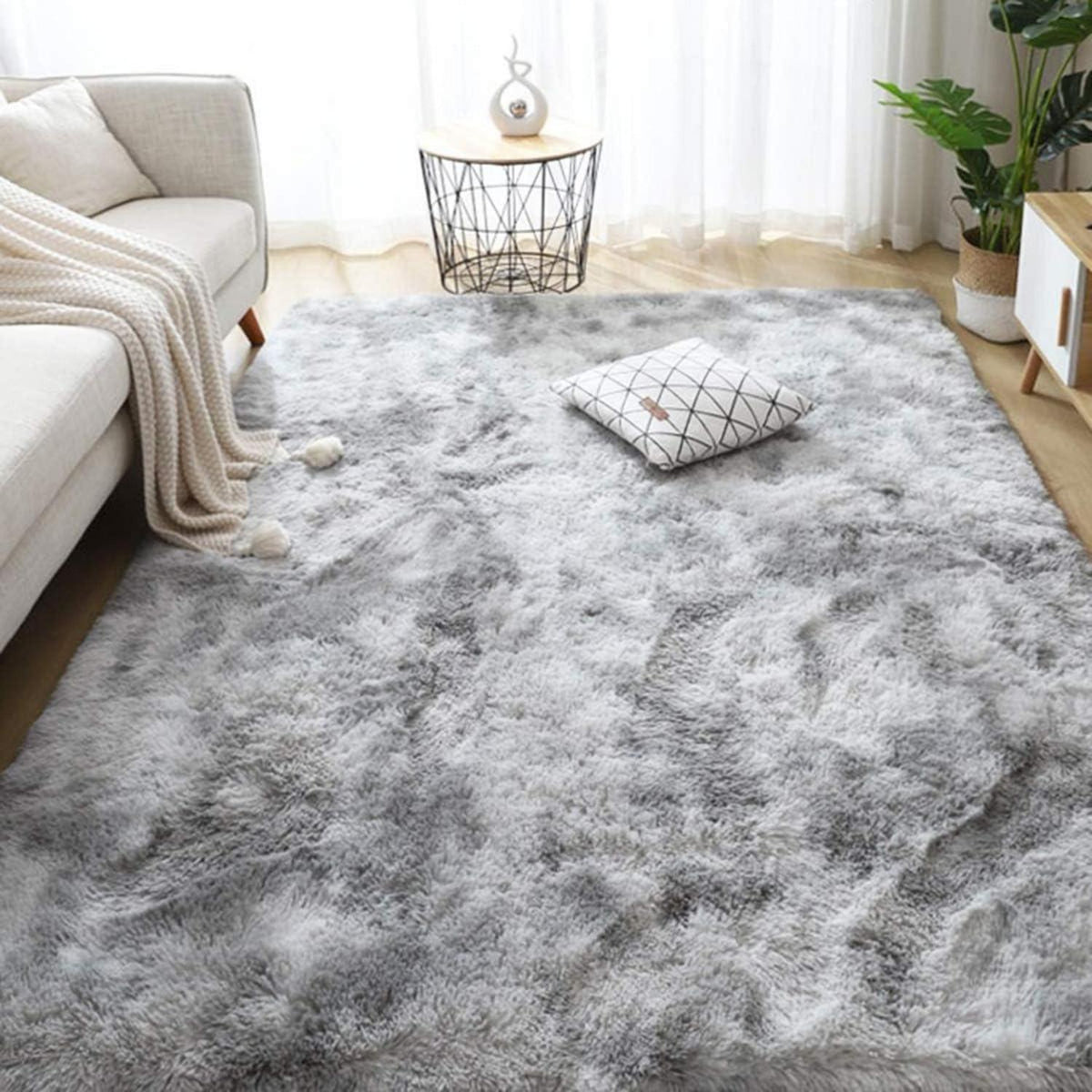 Shaggy Teppich Grau Weiß 200x300cm - Weicher Wohnzimmerteppich