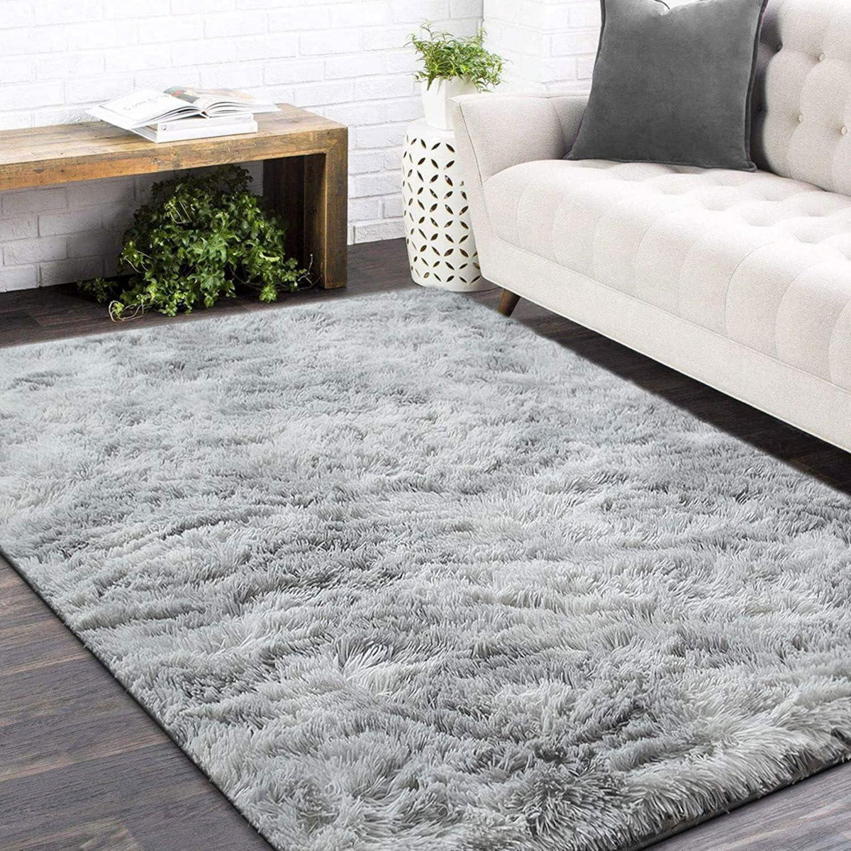 Shaggy Teppich Grau Weiß 200x300cm - Weicher Wohnzimmerteppich