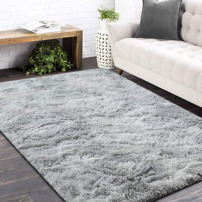 Shaggy Teppich Grau Weiß 200x300cm - Weicher Wohnzimmerteppich