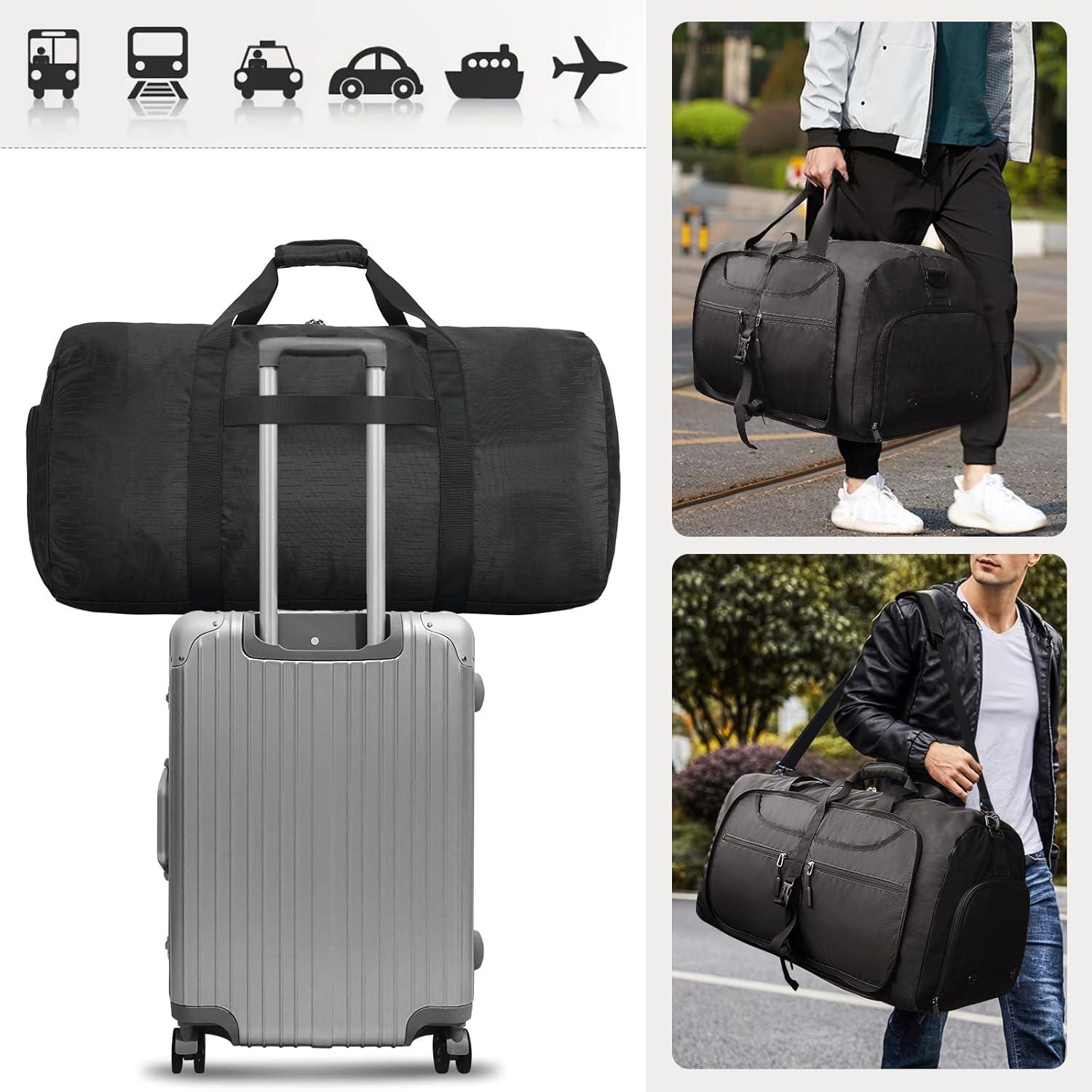 Lubardy Große Faltbare Reisetasche Herren Damen 65L 80L 100L Schwarz