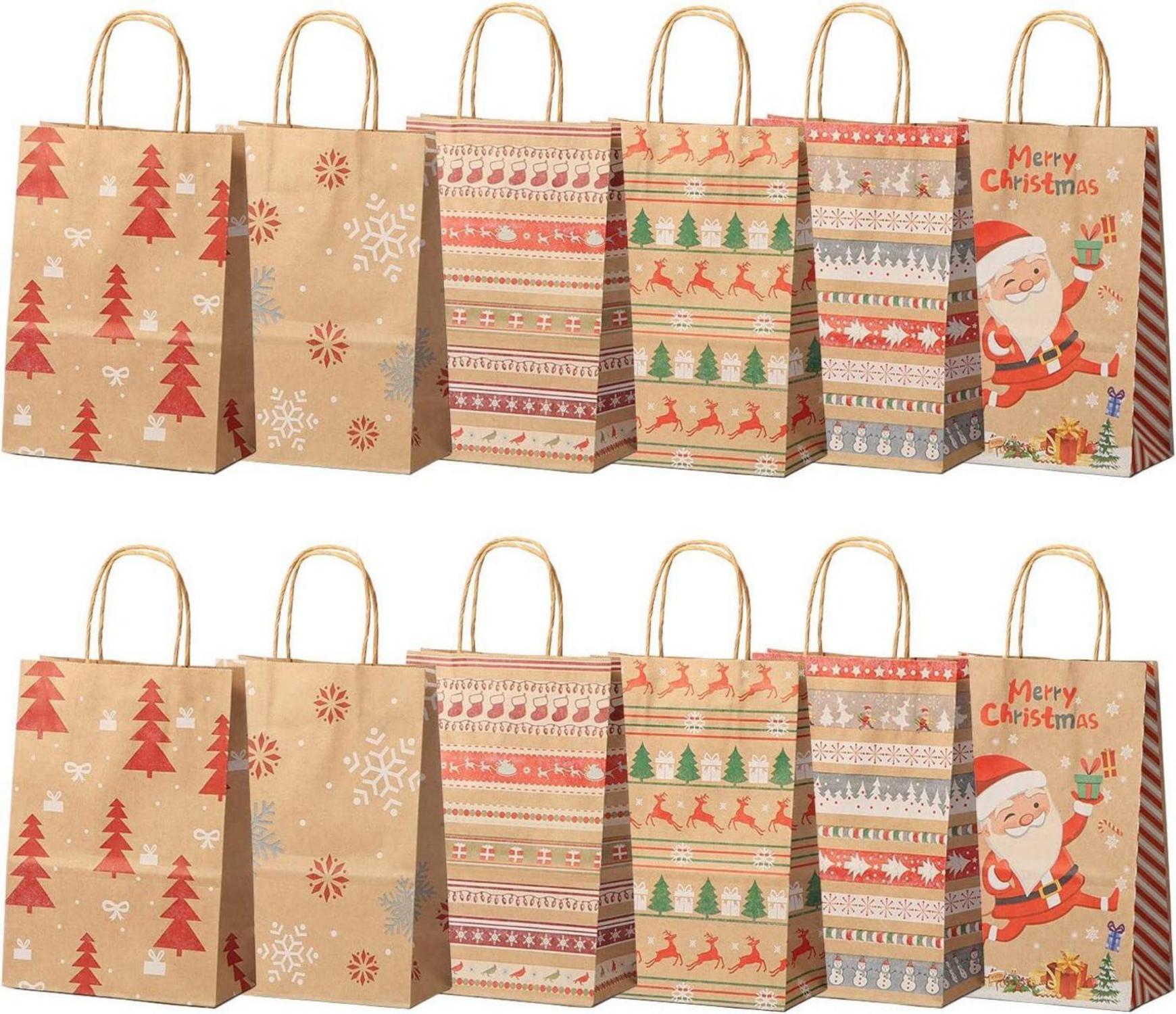 Weihnachts Kraft Geschenktüten 12 Stück mit Griff für