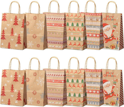 Weihnachts Kraft Geschenktüten 12 Stück mit Griff für