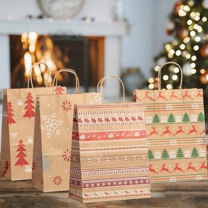 Weihnachts Kraft Geschenktüten 12 Stück mit Griff für