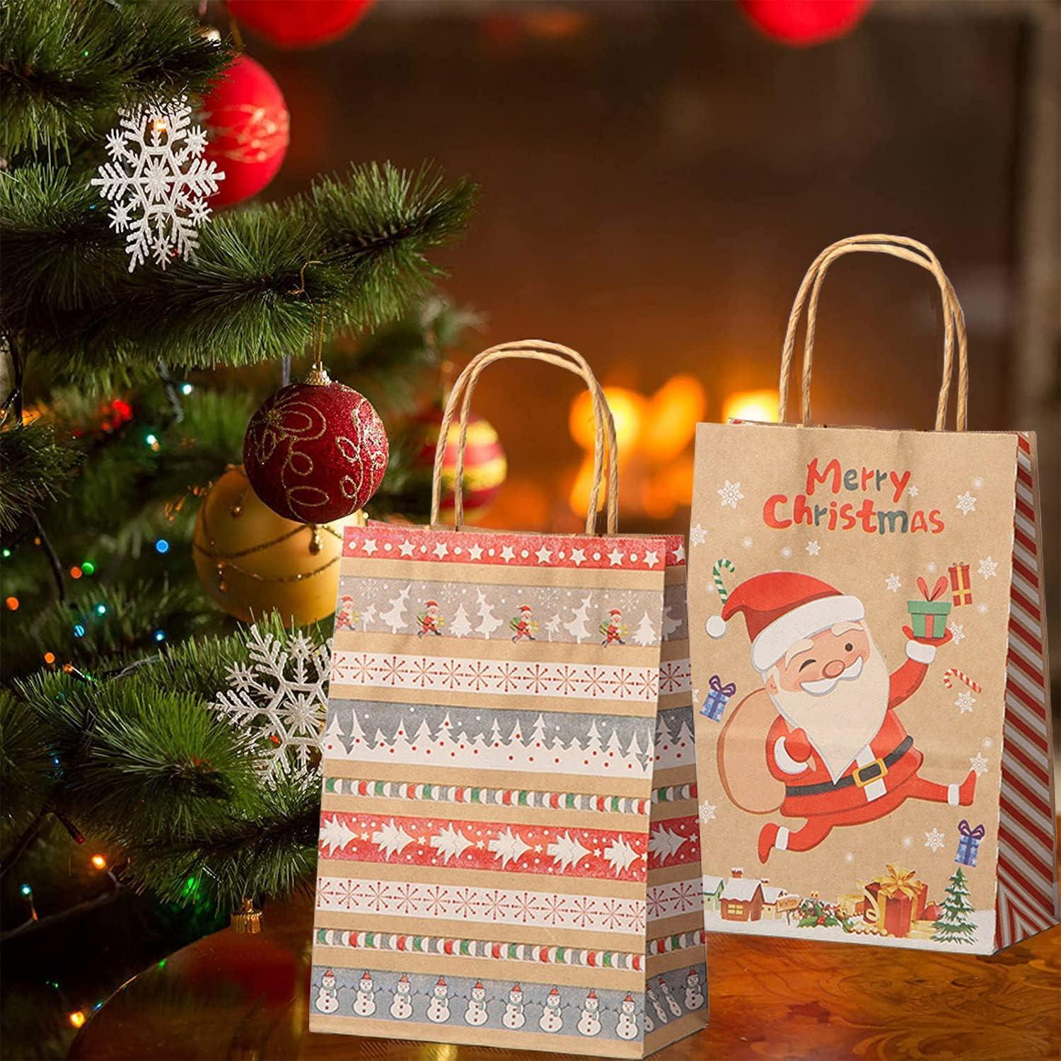 Weihnachts Kraft Geschenktaschen 12 Stück Papiertüten mit Griff festliche Muster und hochwertiges Material