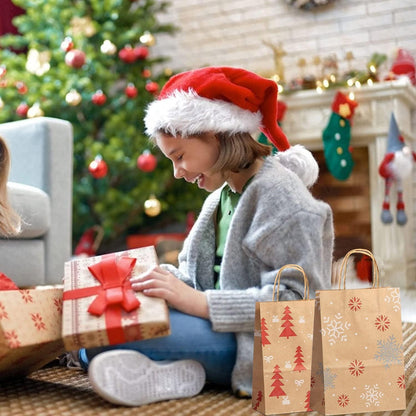 12 Weihnachts Kraft Geschenktaschen Papiertüten mit Griff Festliche Designs