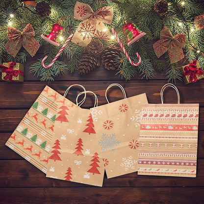 Weihnachts Kraft Geschenktüten 12 Stück Papiertüten mit Griff
