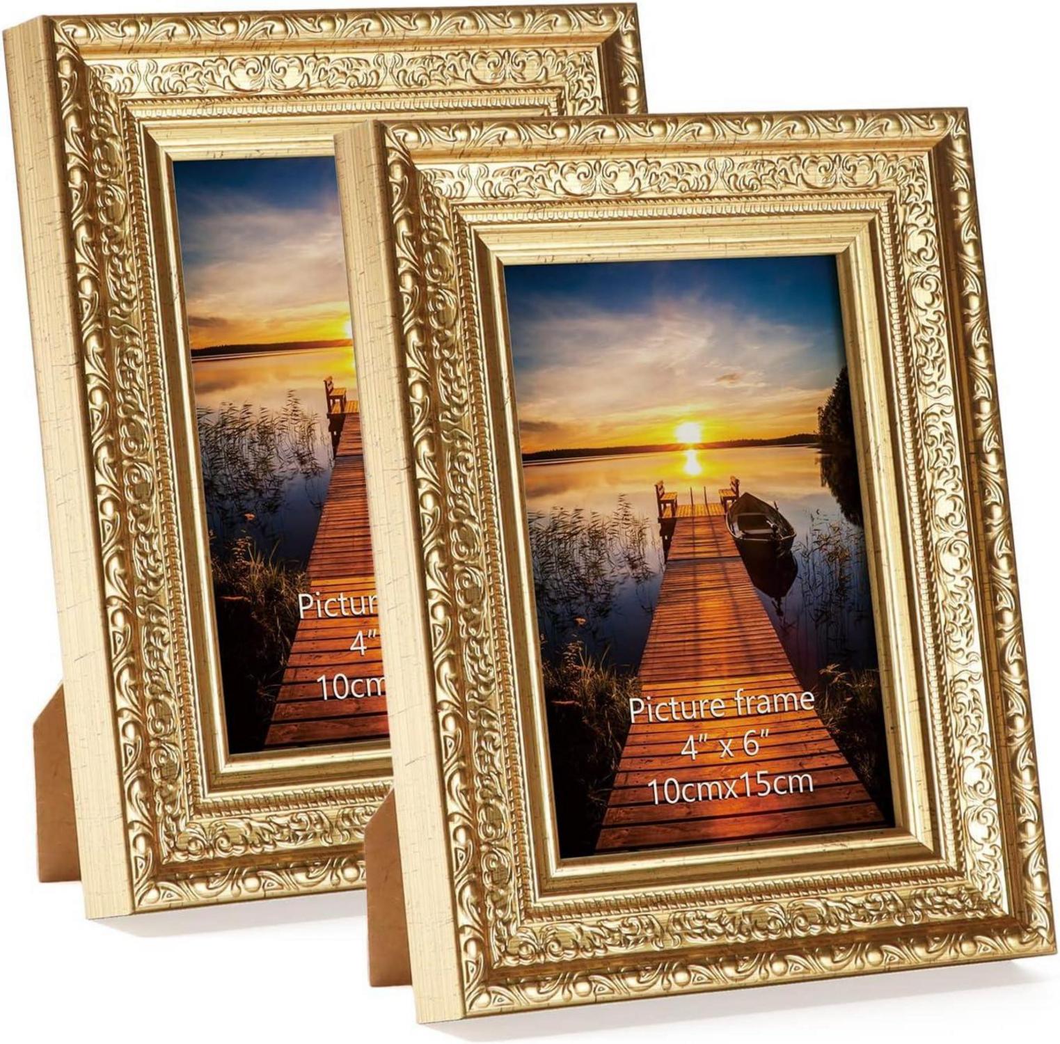 Goldene Vintage Bilderrahmen 10x15 cm 2er Set mit Echtglas