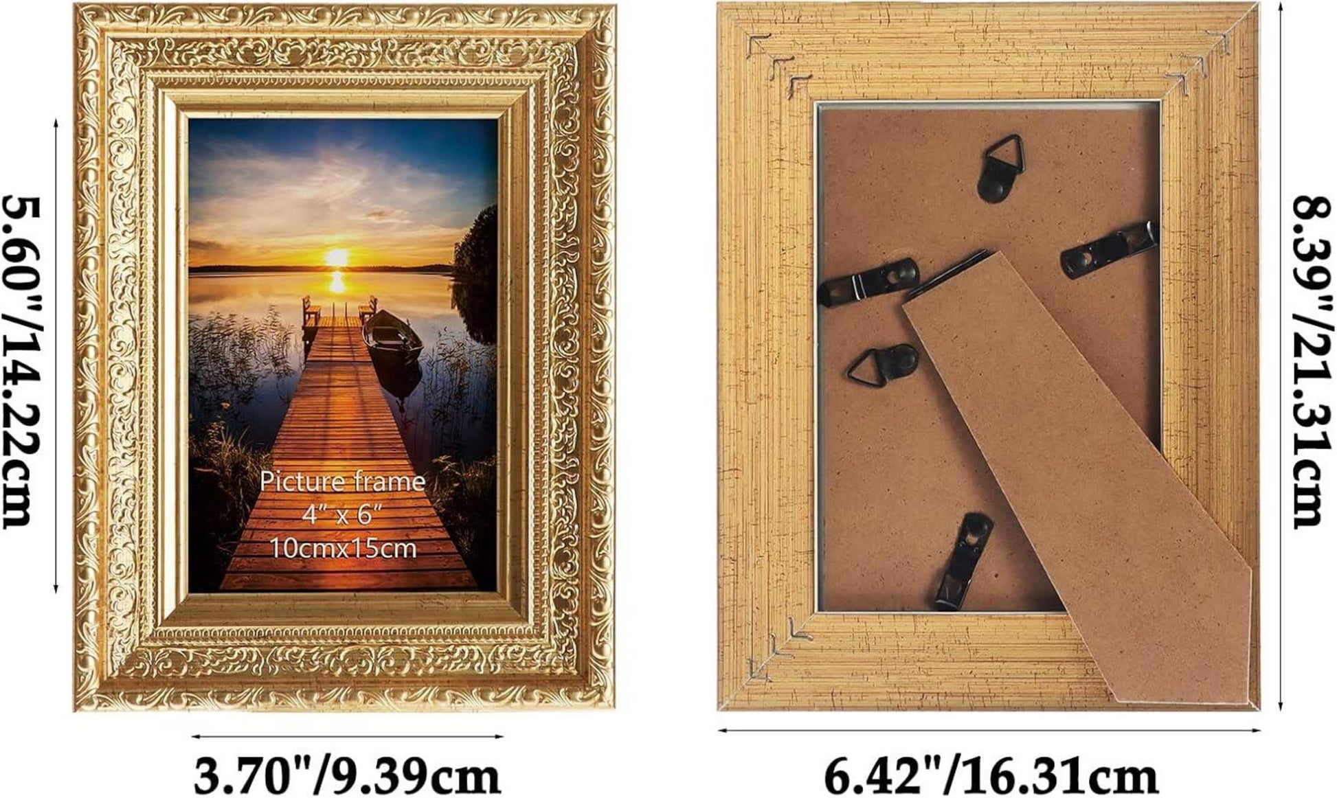 Goldener Vintage Bilderrahmen 10x15 cm 2er Set mit Echtglas