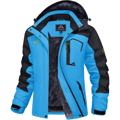 Damen Skijacke Winterjacke Fleece Parka Blau Schwarz XXL