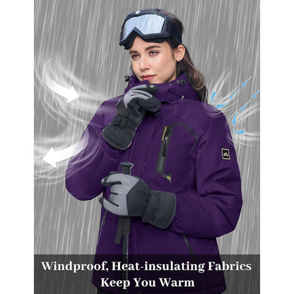 Damen Winterjacke Wasserdicht Winddicht mit Fleece Dunkelviolett