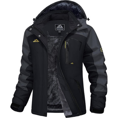 Damen Skijacke Winterjacke Fleece Parka Wasserdicht Schwarz Grau XL