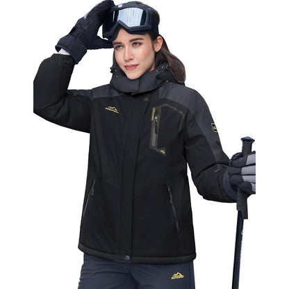 Damen Skijacke Winterjacke Fleece Parka Wasserdicht Schwarz Grau XL