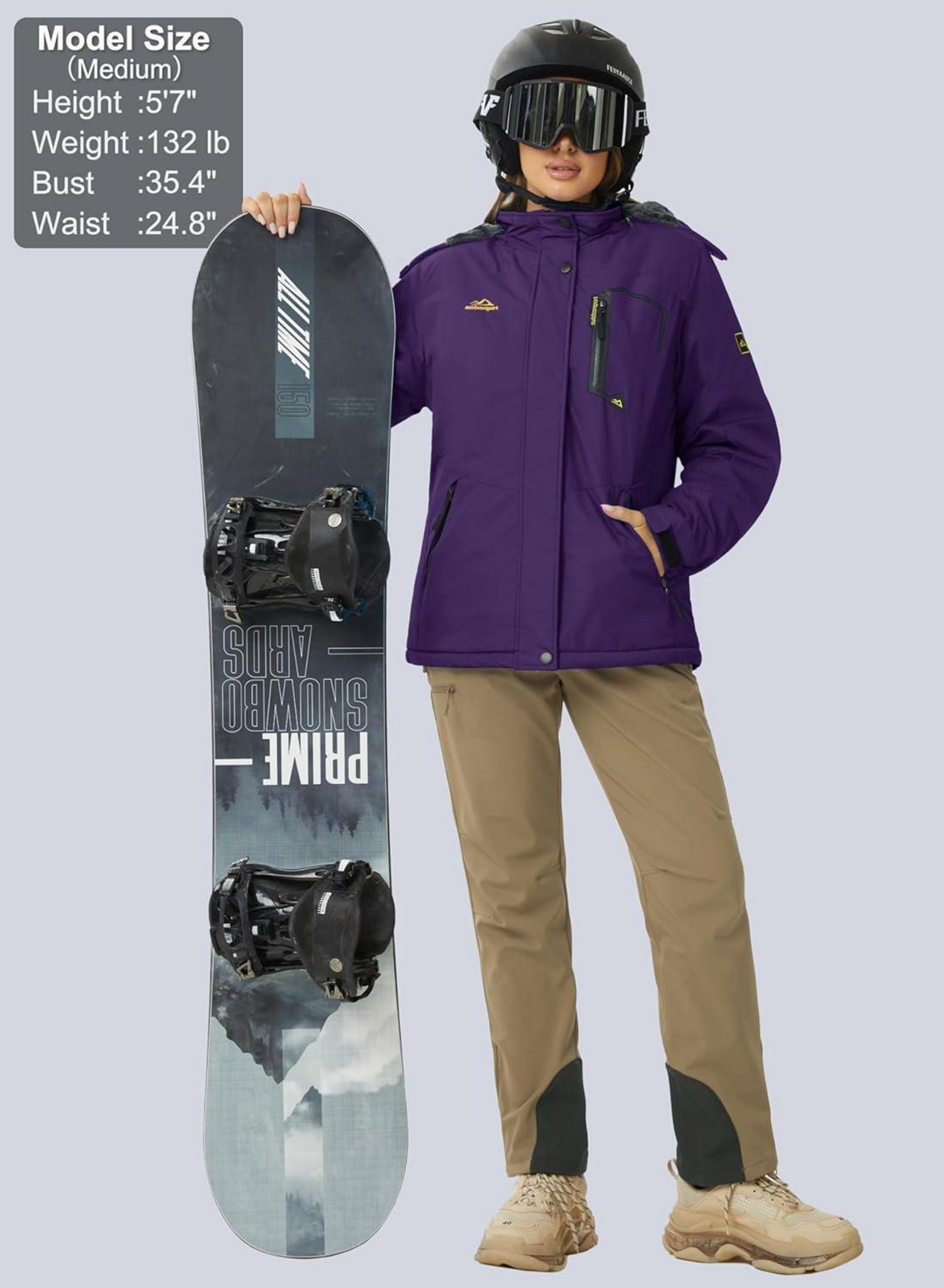 Damen Winterjacke Softshell Fleece Gefüttert Outdoor Ski Jacke L Dunkelviolett