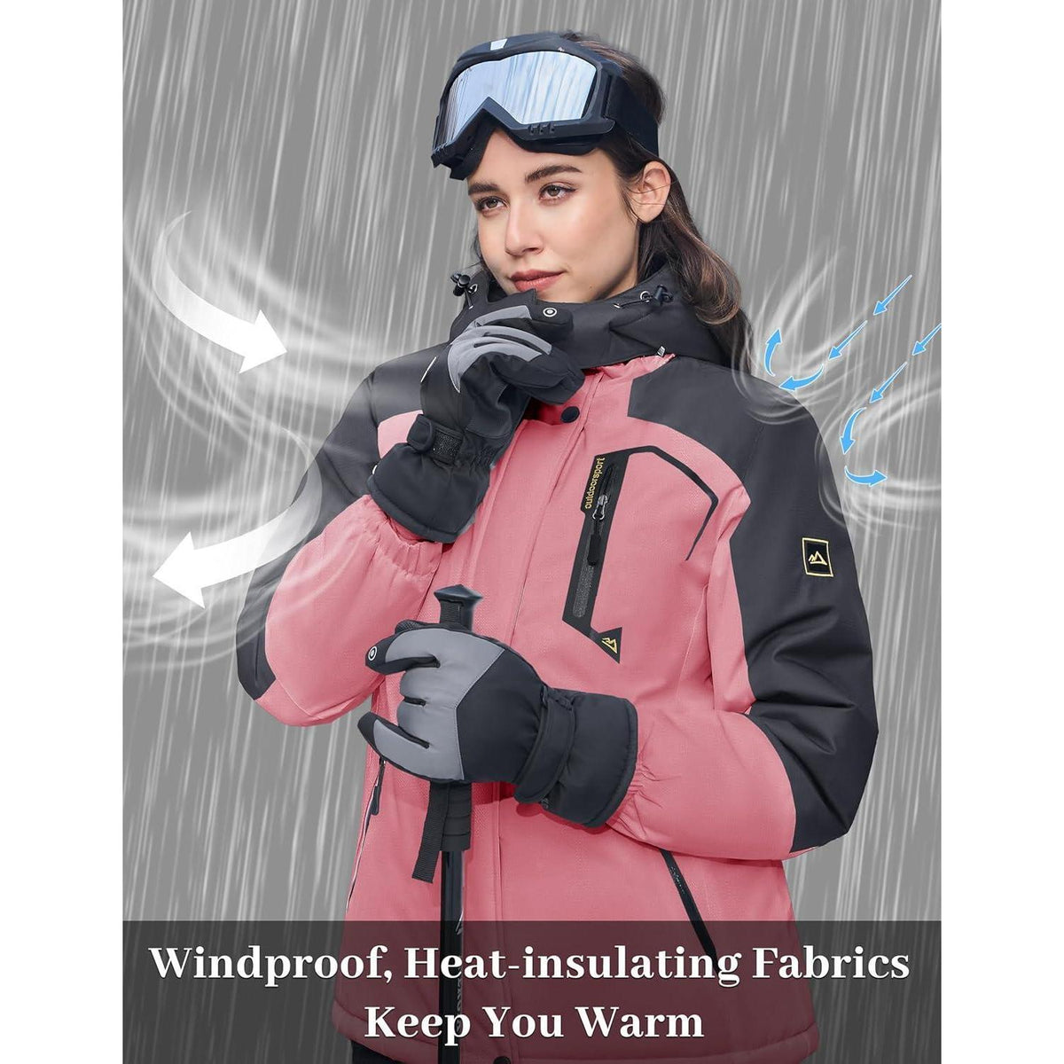 Damen Skijacke Winterjacke Fleece Parka Wasserdicht XXL Rosé