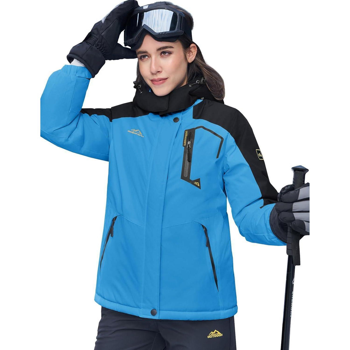 Damen Skijacke Winterjacke Fleece Parka Blau Schwarz XL