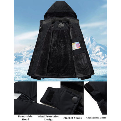 Damen Skijacke Winterjacke Fleece Parka Schwarz