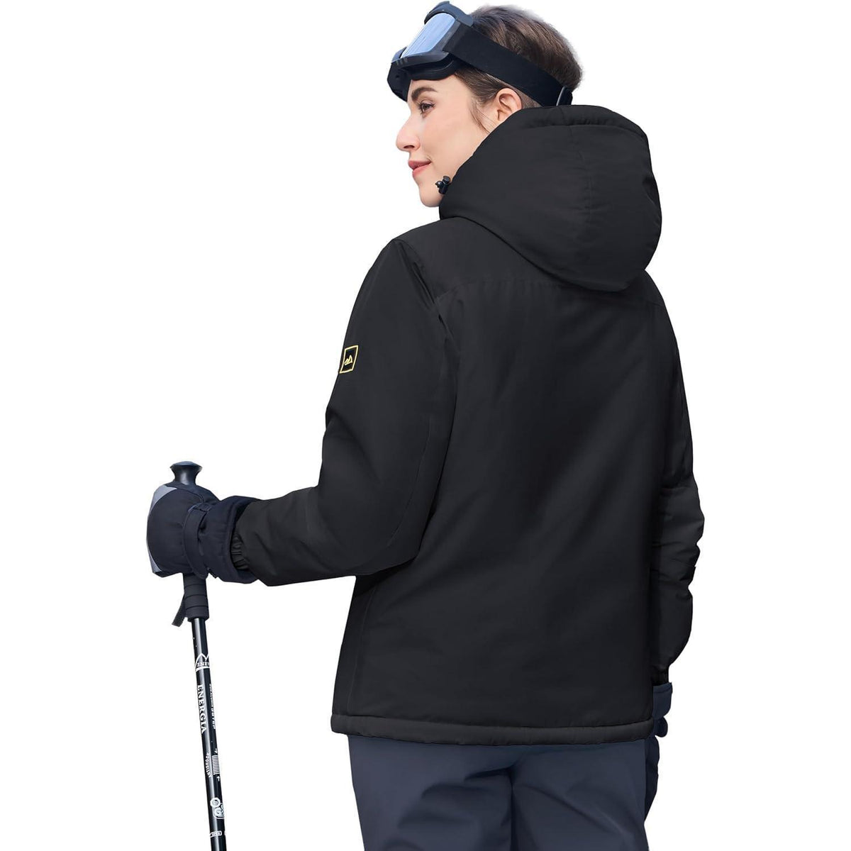 Damen Skijacke Winterjacke Fleece Parka Schwarz